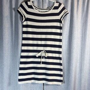 Ann Taylor LOFT Cotton Size X-Small Cream/Navy Striped T-shirt Dress/Tunic Top‎